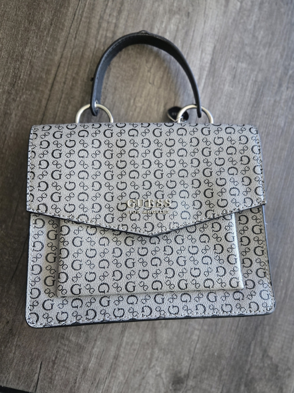 GUESS Logo-Print Gray Top-Handle Satchel